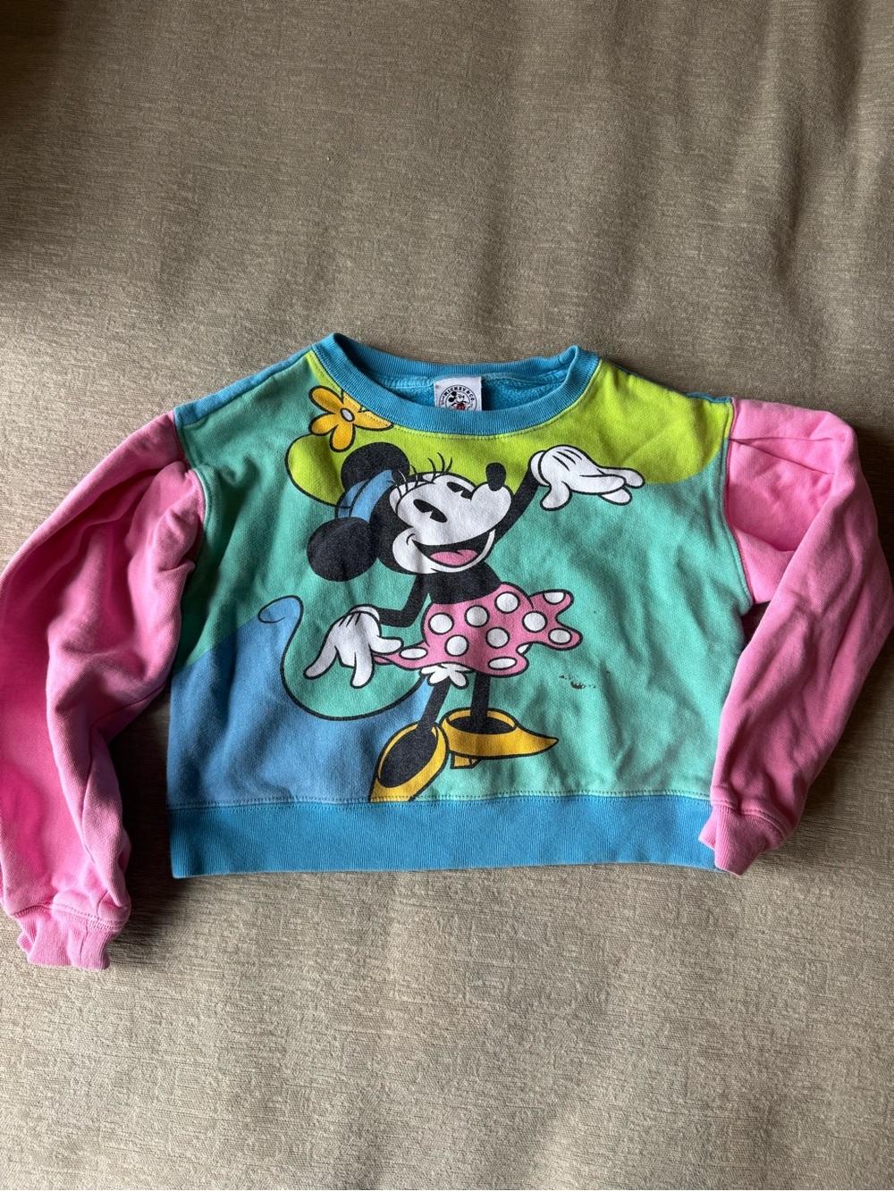 Disney Minnie Mouse Girls Sweatshirt Size 7/8 Colorblock Graphic Pullover